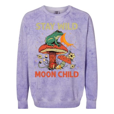 Vintage Retro Stay Wild Moon Child Frog Mushroom Hippie Colorblast Crewneck Sweatshirt