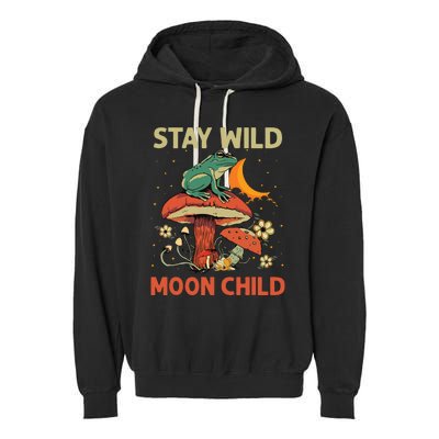 Vintage Retro Stay Wild Moon Child Frog Mushroom Hippie Garment-Dyed Fleece Hoodie