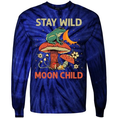 Vintage Retro Stay Wild Moon Child Frog Mushroom Hippie Tie-Dye Long Sleeve Shirt