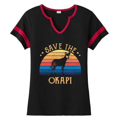 Vintage Retro Sunset Save The Okapi Ladies Halftime Notch Neck Tee