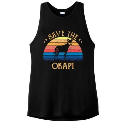 Vintage Retro Sunset Save The Okapi Ladies PosiCharge Tri-Blend Wicking Tank