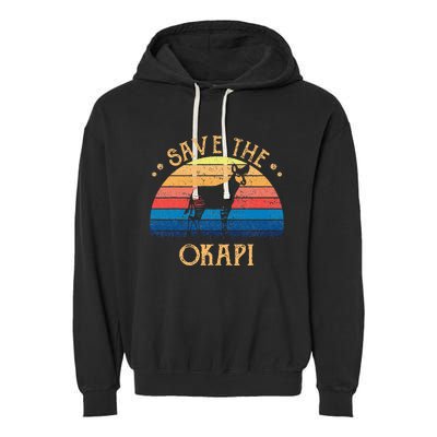 Vintage Retro Sunset Save The Okapi Garment-Dyed Fleece Hoodie