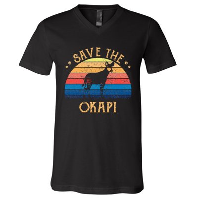 Vintage Retro Sunset Save The Okapi V-Neck T-Shirt