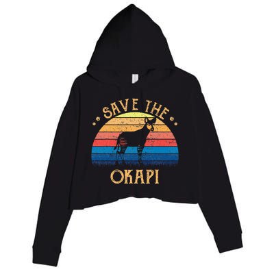 Vintage Retro Sunset Save The Okapi Crop Fleece Hoodie