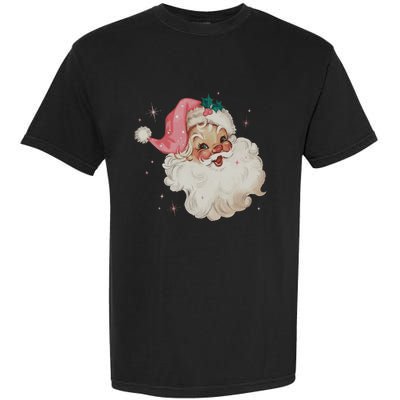 Vintage Retro Santa Christmas Pink Hat Garment-Dyed Heavyweight T-Shirt