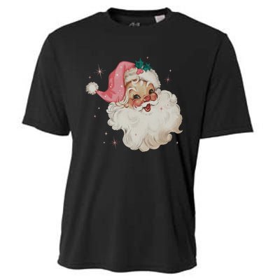 Vintage Retro Santa Christmas Pink Hat Cooling Performance Crew T-Shirt