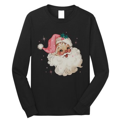 Vintage Retro Santa Christmas Pink Hat Long Sleeve Shirt