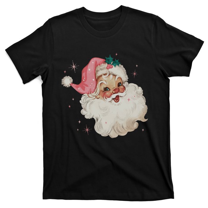 Vintage Retro Santa Christmas Pink Hat T-Shirt