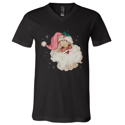 Vintage Retro Santa Christmas Pink Hat V-Neck T-Shirt