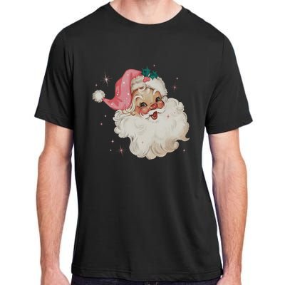 Vintage Retro Santa Christmas Pink Hat Adult ChromaSoft Performance T-Shirt