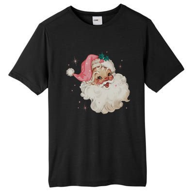 Vintage Retro Santa Christmas Pink Hat Tall Fusion ChromaSoft Performance T-Shirt