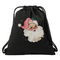 Vintage Retro Santa Christmas Pink Hat Drawstring Bag