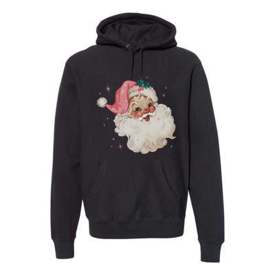 Vintage Retro Santa Christmas Pink Hat Premium Hoodie