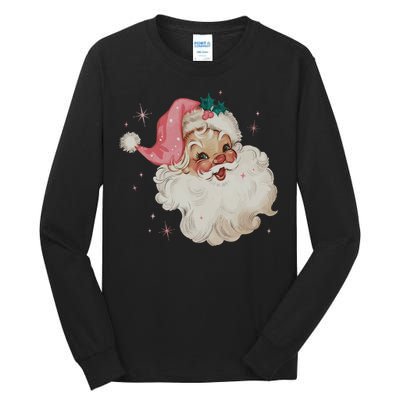 Vintage Retro Santa Christmas Pink Hat Tall Long Sleeve T-Shirt