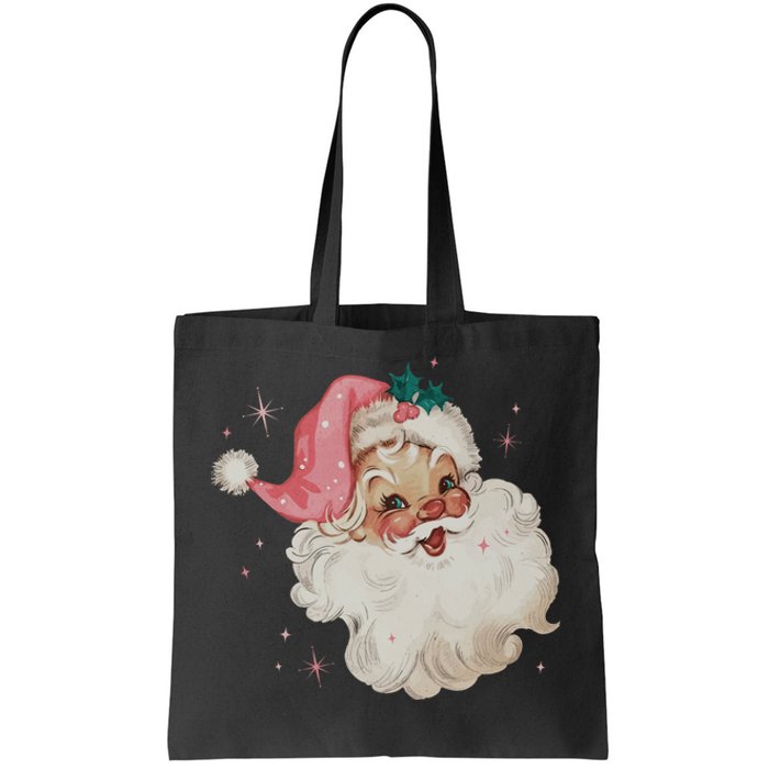 Vintage Retro Santa Christmas Pink Hat Tote Bag