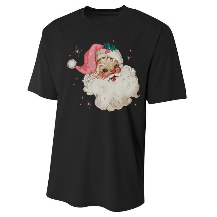 Vintage Retro Santa Christmas Pink Hat Performance Sprint T-Shirt