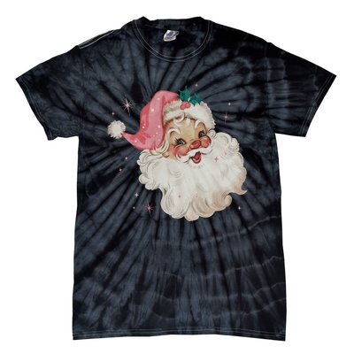 Vintage Retro Santa Christmas Pink Hat Tie-Dye T-Shirt