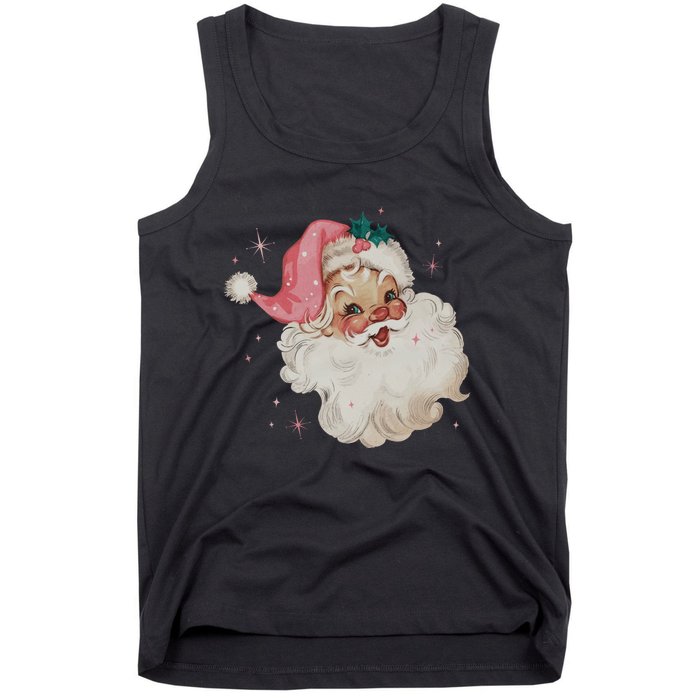 Vintage Retro Santa Christmas Pink Hat Tank Top