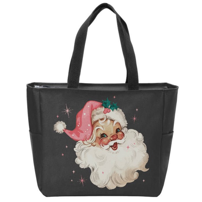 Vintage Retro Santa Christmas Pink Hat Zip Tote Bag