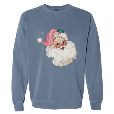 Vintage Retro Santa Christmas Pink Hat Garment-Dyed Sweatshirt