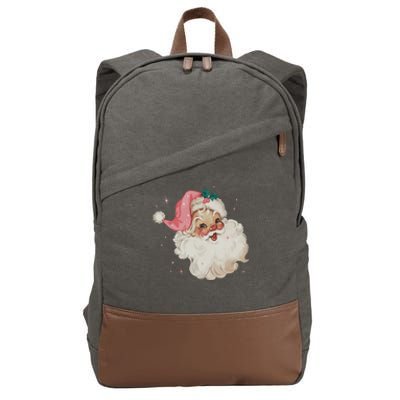 Vintage Retro Santa Christmas Pink Hat Cotton Canvas Backpack