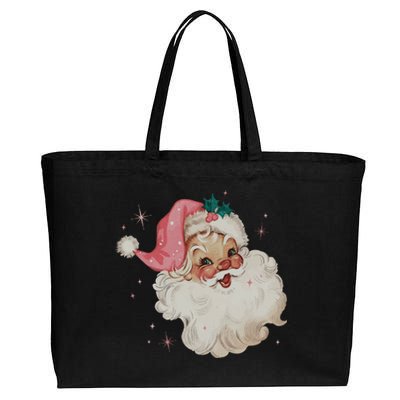 Vintage Retro Santa Christmas Pink Hat Cotton Canvas Jumbo Tote