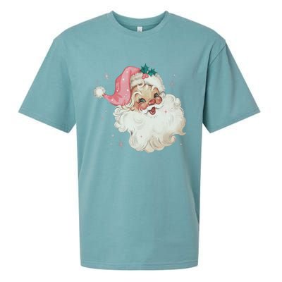 Vintage Retro Santa Christmas Pink Hat Sueded Cloud Jersey T-Shirt