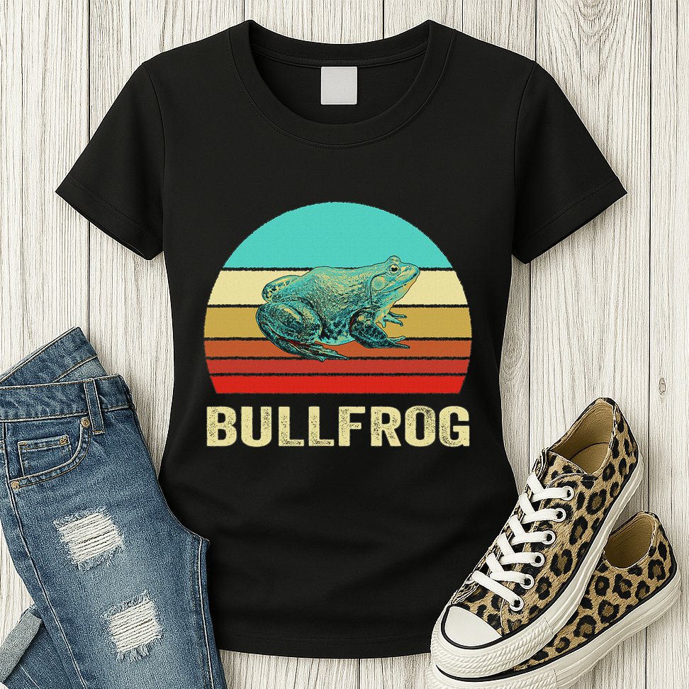 Vintage Retro Style Sunset Bullfrog Womens T-Shirt
