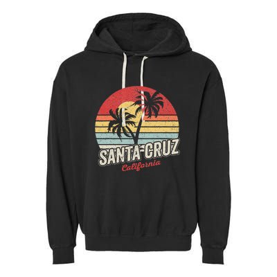 Vintage Retro Santa Cruz California Beach Sunset Garment-Dyed Fleece Hoodie