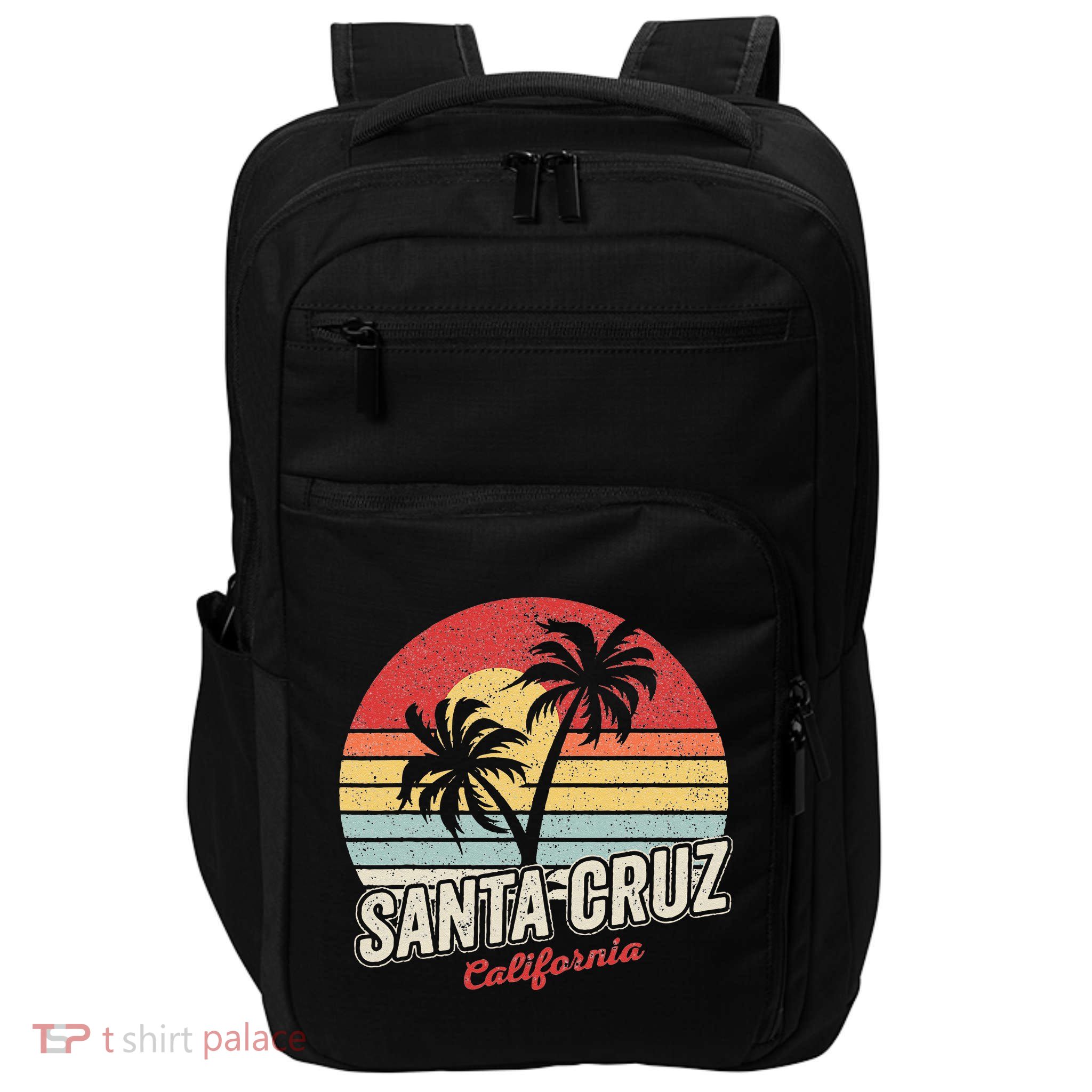 Vintage Retro Santa Cruz California Beach Sunset Impact Tech Backpack