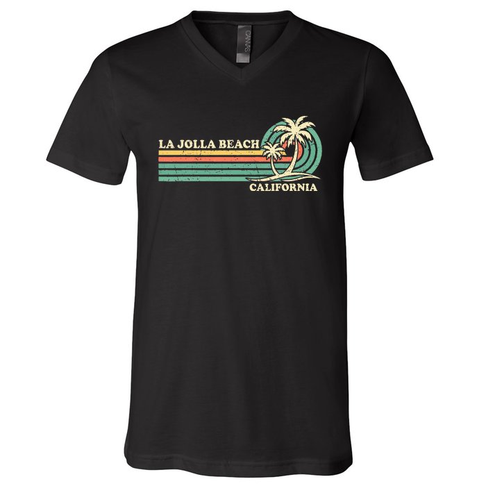 Vintage Retro Summer Vacation California La Jolla Beach V-Neck T-Shirt