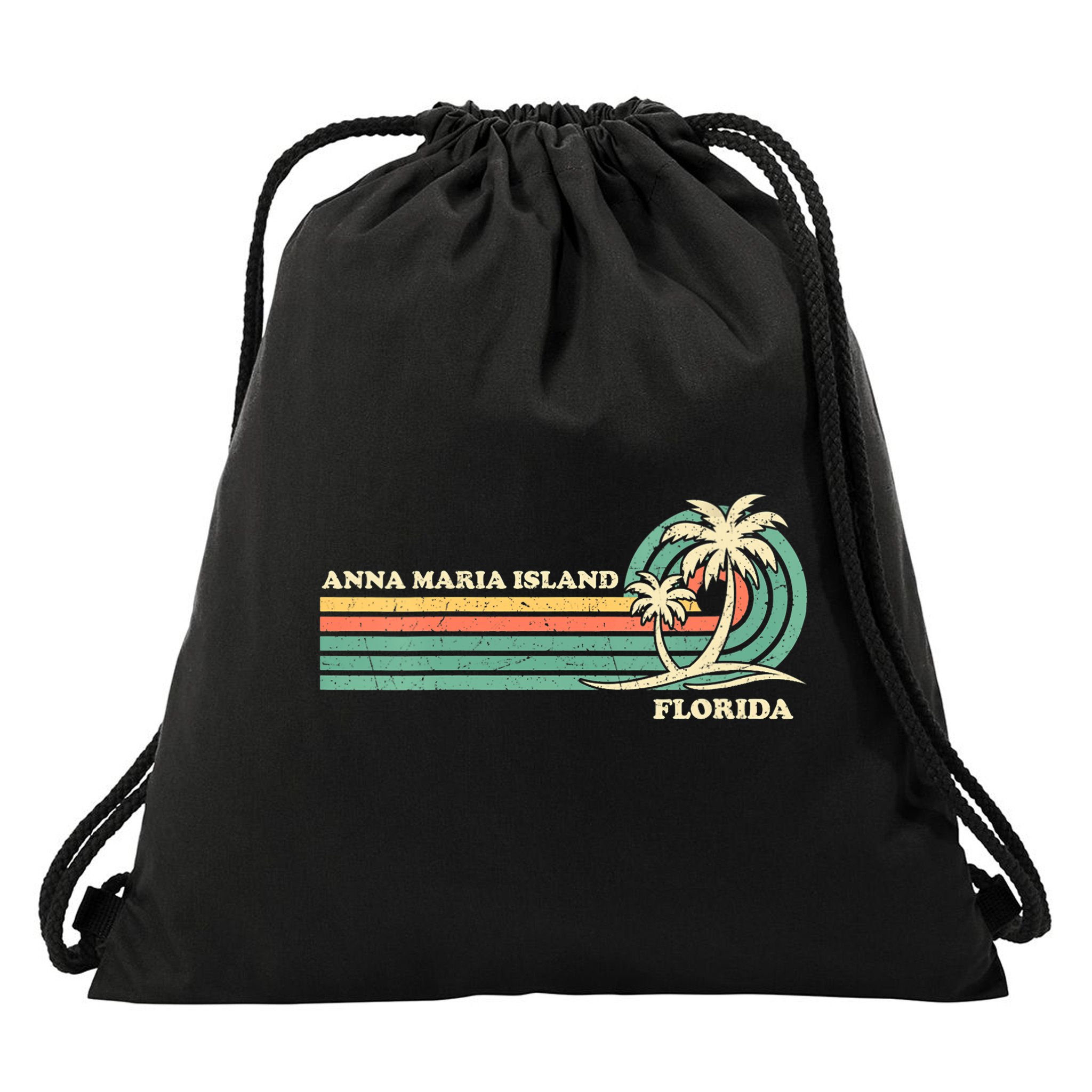 Vintage Retro Summer Vacation Florida Anna Maria Island Drawstring Bag