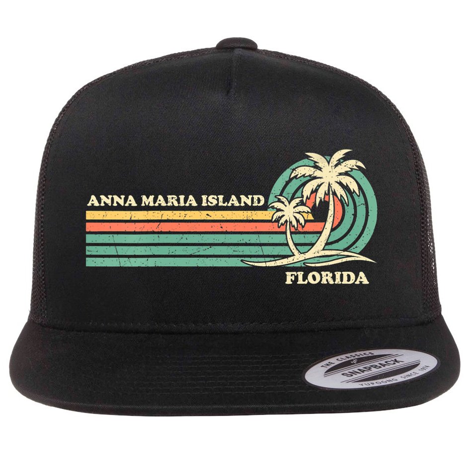 Vintage Retro Summer Vacation Florida Anna Maria Island Flat Bill Trucker Hat