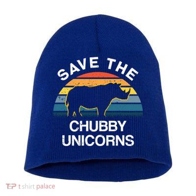 Vintage Retro Save The Chubby Unicorns Gift Short Acrylic Beanie