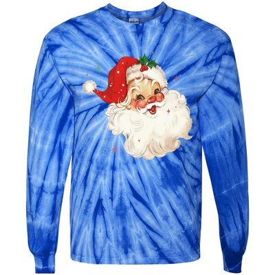 Vintage Retro Santa Christmas Funny Gift Tie-Dye Long Sleeve Shirt