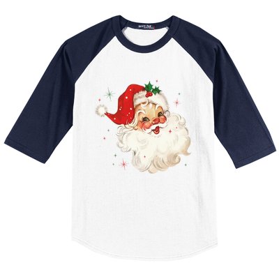 Vintage Retro Santa Christmas Funny Gift Baseball Sleeve Shirt