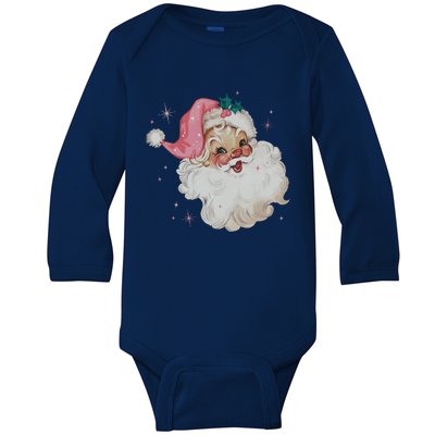 Vintage Retro Santa Christmas Pink Hat Cool Gift Baby Long Sleeve Bodysuit