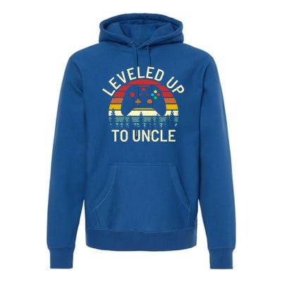 Vintage Retro Sunset Leveled Up To Uncle Funny Video Gamer Cute Gift Premium Hoodie