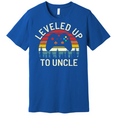 Vintage Retro Sunset Leveled Up To Uncle Funny Video Gamer Cute Gift Premium T-Shirt