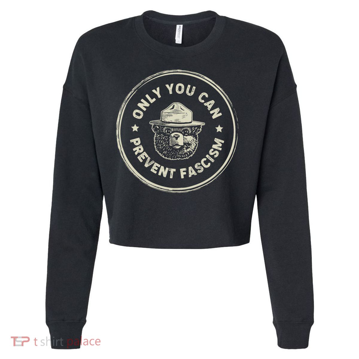 Vintage Resist Smokey The Bear Only You Can Prevent Fascism Cropped Pullover Crew