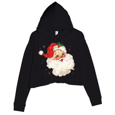 Vintage Retro Santa Wearing Hat Christmas Pajama Xmas Gift Crop Fleece Hoodie