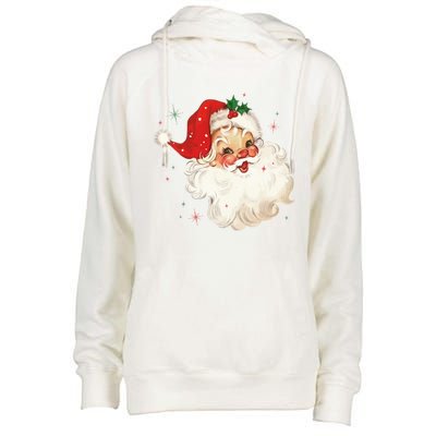 Vintage Retro Santa Wearing Hat Christmas Pajama Xmas Gift Womens Funnel Neck Pullover Hood