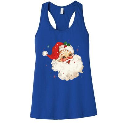 Vintage Retro Santa Wearing Hat Christmas Pajama Xmas Gift Women's Racerback Tank