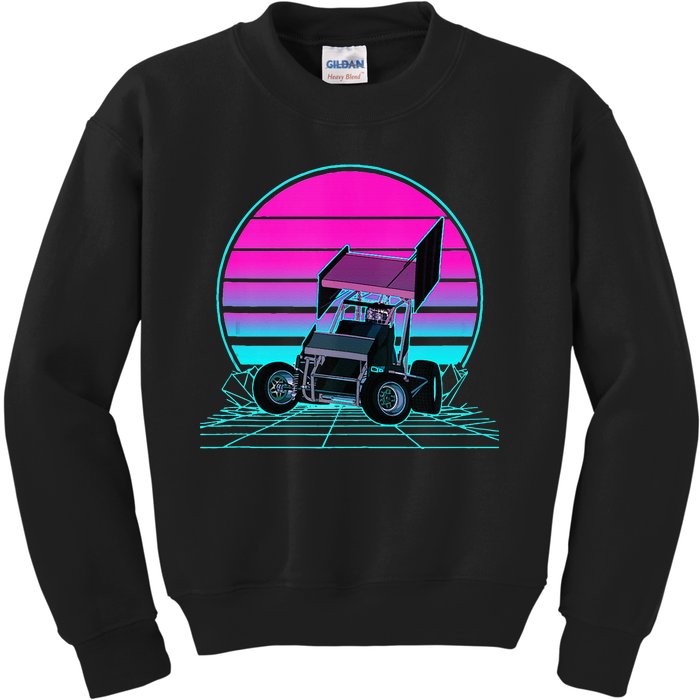 Vintage Retro Sunset Sprint Car Racing Kids Sweatshirt