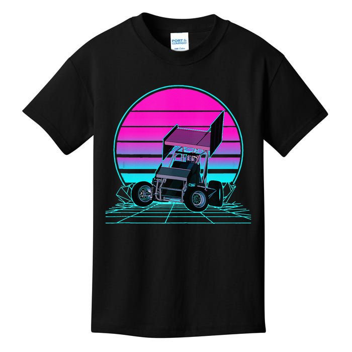 Vintage Retro Sunset Sprint Car Racing Kids T-Shirt