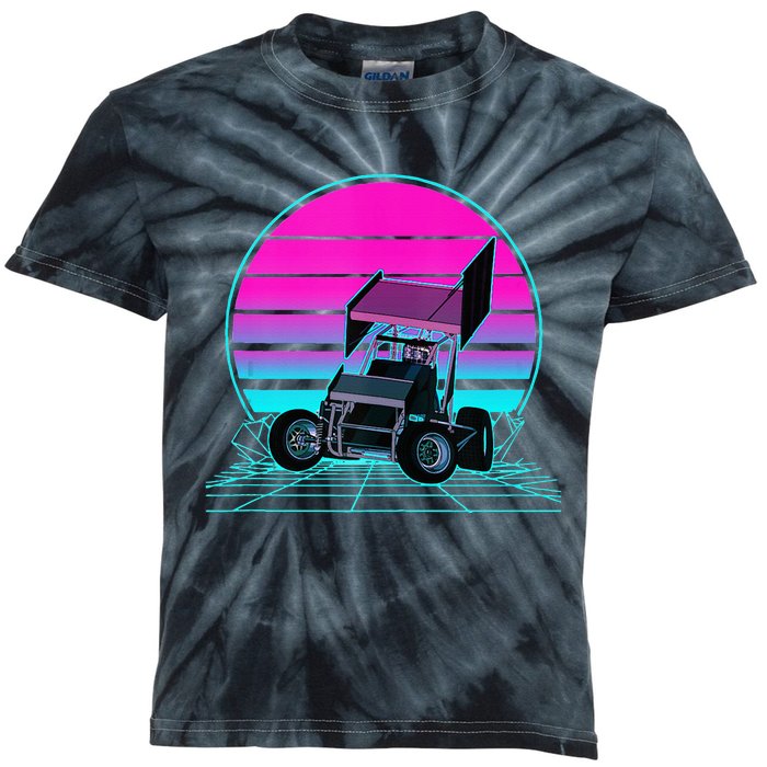 Vintage Retro Sunset Sprint Car Racing Kids Tie-Dye T-Shirt