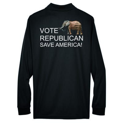 Vote Republican Save America Front and Back Performance Long Sleeve Polo