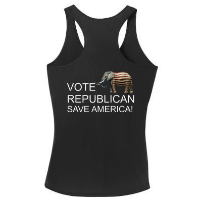 Vote Republican Save America Front and Back Ladies PosiCharge Competitor Racerback Tank