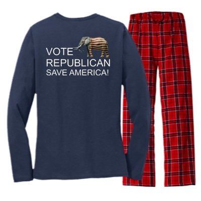 Vote Republican Save America Front and Back Women's Long Sleeve Flannel Pajama Set 