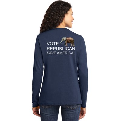 Vote Republican Save America Front and Back Ladies Long Sleeve Shirt